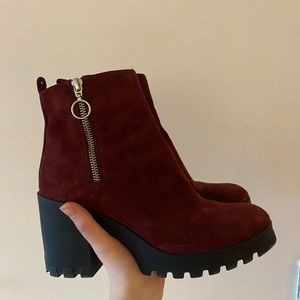 Burgundy Suede Heeled Booties